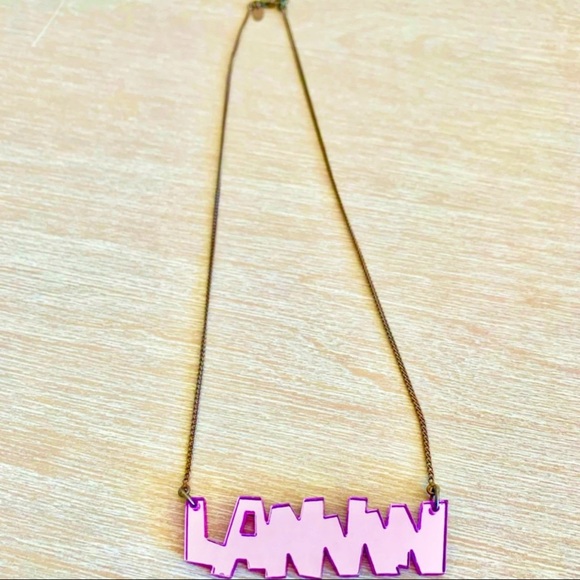 Lanvin Paris Purple Mirrored Lucite Logo Necklace - Picture 4 of 4